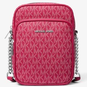 Michael Kors Jet Set Travel Medium Signature Logo Crossbody Bag Dark Raspberry